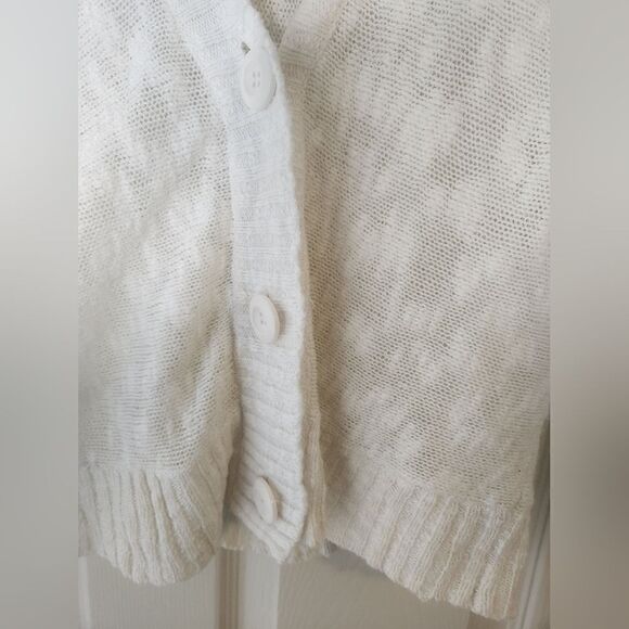 Liz&Co XL White LINEN Blend Knit Dolman Shrtslv Buttons Up Women’s Cardigan - Picture 9 of 12
